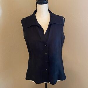 Black sleeveless button down  linen top